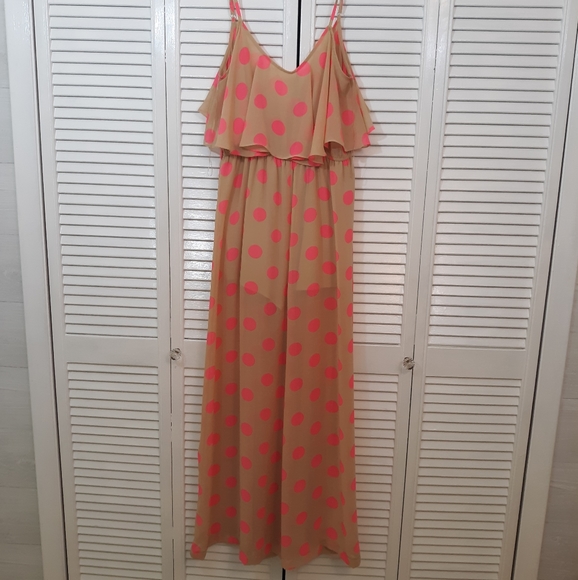 Hot & Delicious Pants - sheer polka dot flounce jumpsuit sz large *D3